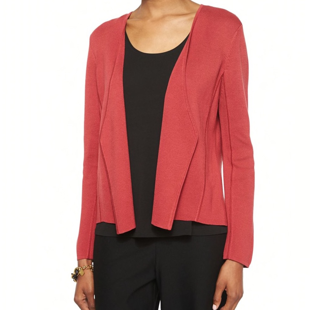 Eileen Fisher silk organic cotton angle open front cardigan jacket